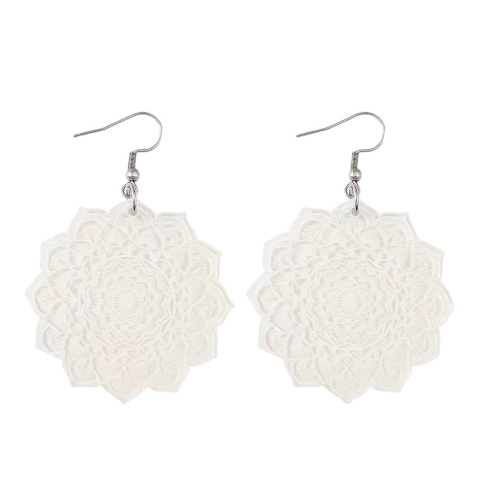 Acrylic White Mandala Style Drop Earrings